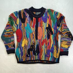 COOGI Australia‎ Sweater M Vintage half zip Colorful Rainbow wool cosby 3d knit